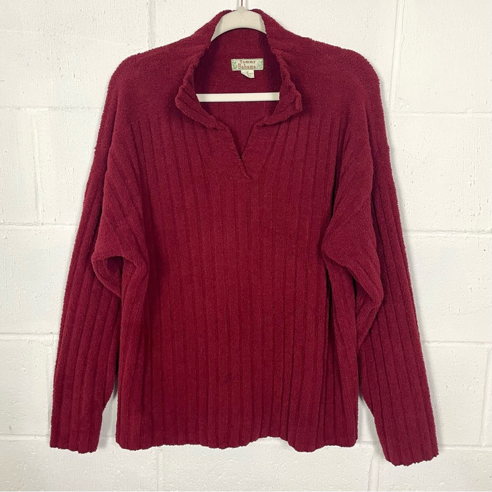 Vintage Tommy Bahama Red Pullover Ribbed Chunky Cozy Beach Vacation‎ Coastal M